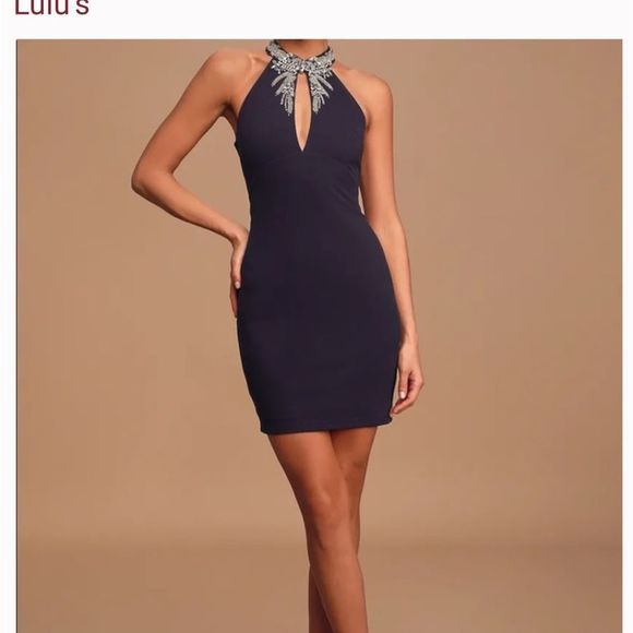 Alluring Evening Navy Blue Beaded Bodycon Dress. NWT. Size XS. - Picture 2 of 11